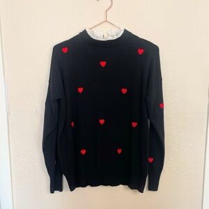Black Sweater with Red Heart Accents No tags Medium